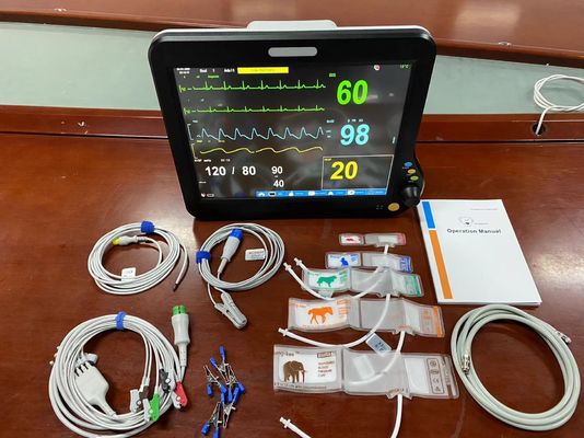 Moniteur de fréquence cardiaque chirurgicale d' utilisation vétérinaire 15 pouces avec ECG NIBP SPO2